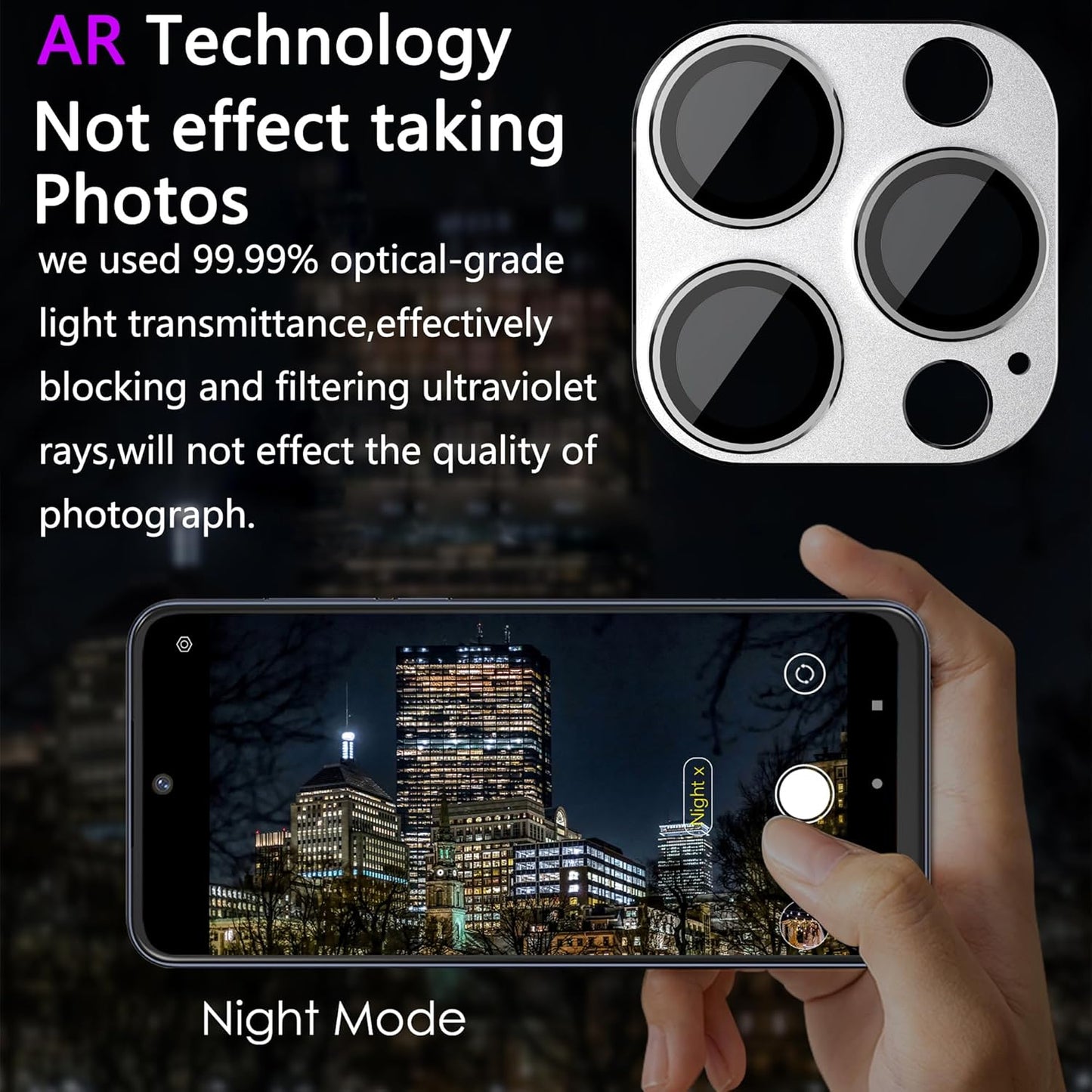 2 Pack Camera Lens Protector for iPhone 15 Pro/iPhone 15 Pro Max,[Not Easy to Breakn ] AR Tempered Glass Strong Adsorption Metal Camera Cover Screen-Silvery