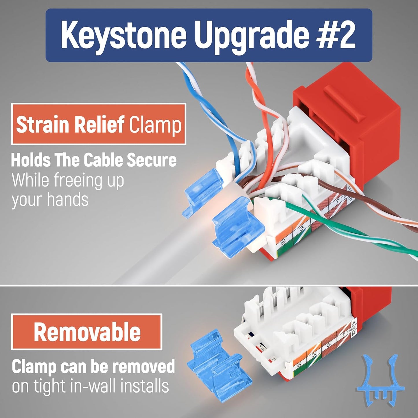 Everest 45° Angled RJ45 Cat5e Keystone Jacks 50-Pack in Orange - Slim Profile Female RJ45 Connectors - Cat 5e Keystone Jack - Compatible with 45° Angled Speed Termination Tool - 45Term (B0BL3GS7ZY)
