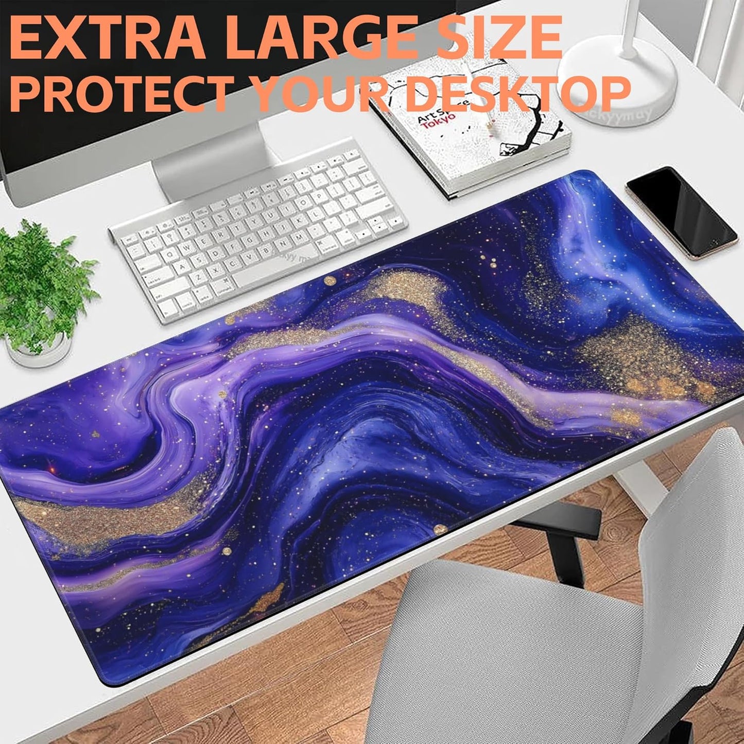 Mouse Pad Large Fluid Art Marble Texture Non-Slip Game Desk Mat with Stitched Edge Laptop Keyboard Desk Pad for Work Home Gaming (35.4 x 15.7 Inches)