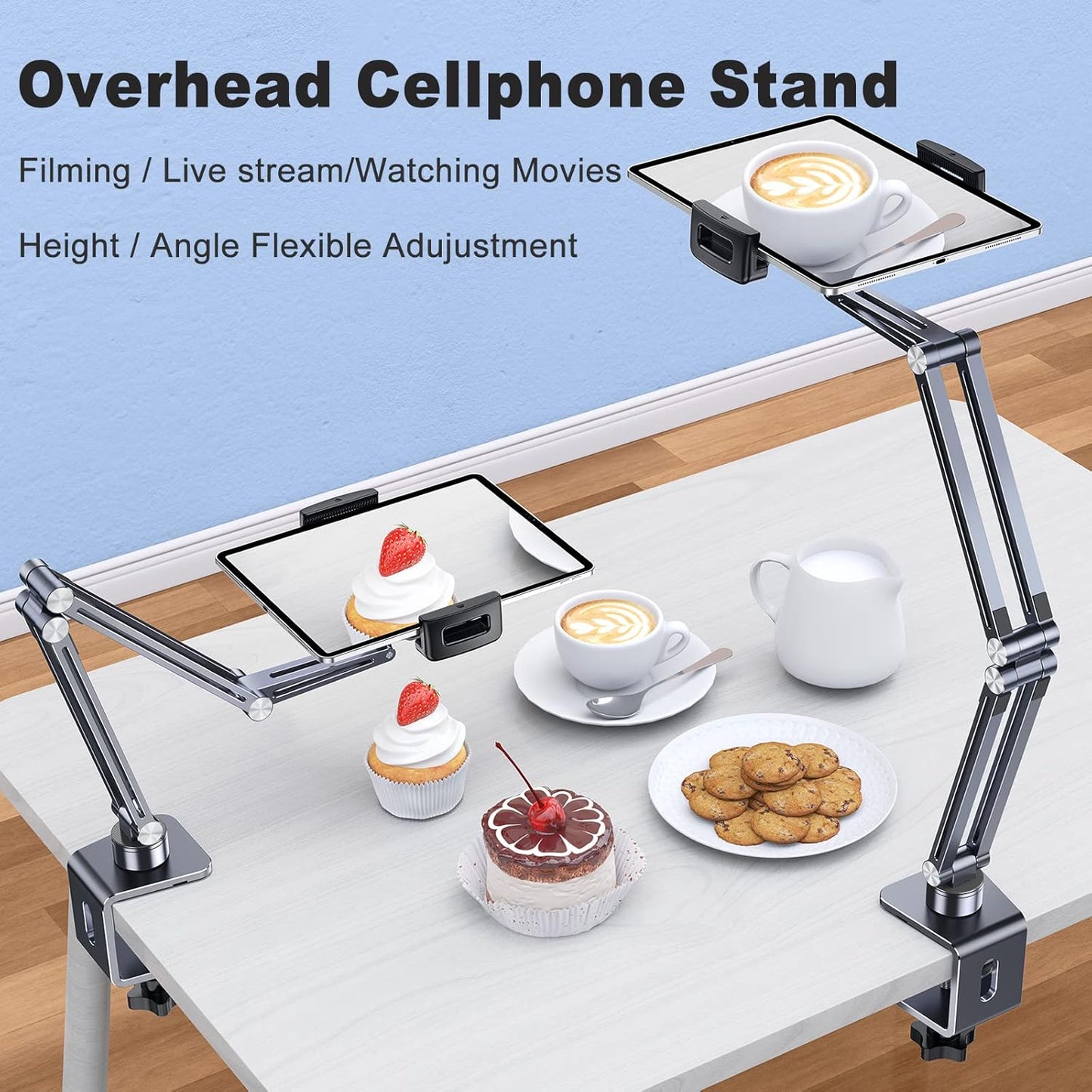 OATSBASF Phone and Tablet Holder Bed Gooseneck Mount, Aluminum Long Arm Foldable Lazy Stand, Universal 360 Degree Rotatable for iPhone, iPad, Tablet