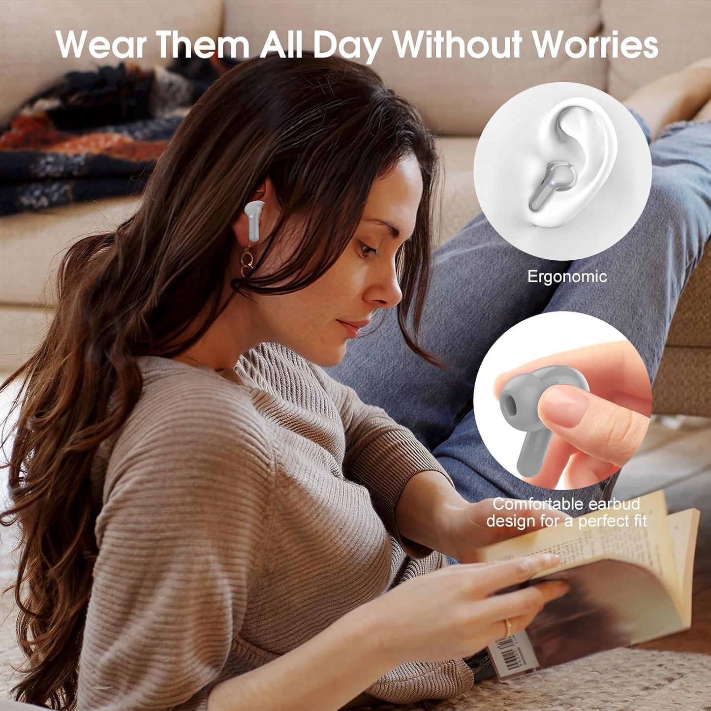 Wireless Earbuds, Bluetooth 5.4 Headphones HiFi Stereo, Bluetooth Earbuds with ENC Noise Cancelling Mic, IP7 Waterproof in Ear Earphones, 48H, LED Display Ear buds for Pad Workout Sports, Grey