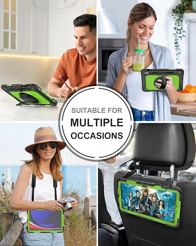 Case for Samsung Galaxy Tab S10 Lite/ S10 FE / S9 FE 10.9 Inch / S9 11'' 5G Protective with Screen Protector/Pen Holder/Hand Strap, Heavy Duty Shockproof Tablet Cover for S10 Lite, Green