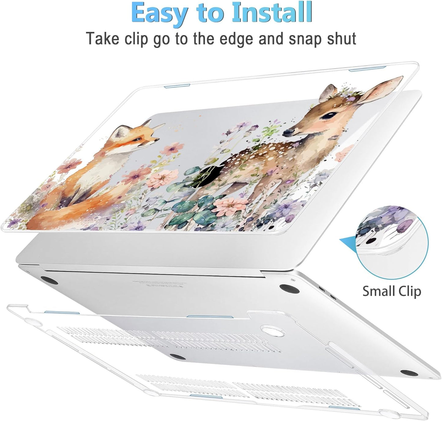 Mektron for MacBook Air 13 Case A1466/A1369 (2010-2017 Release), Snap-on Plastic Hard Shell Cover for MacBook Air 13.3 inch with Keyboard Cover, Fox and Deer