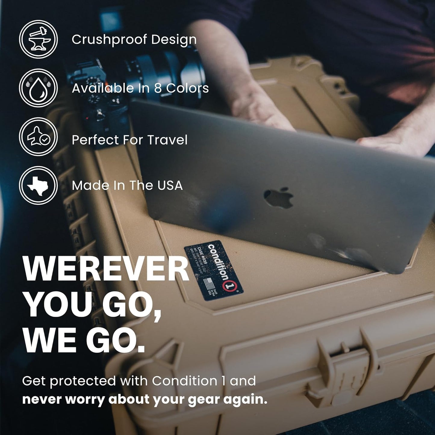 Condition 1 25" Large Waterproof Hard Case Model 839 with Foam, Portable Protective Storage Box for Travel, Hunting, Military, Tactical, Made in USA, 24.50"x 19.46"x8.41" Orange