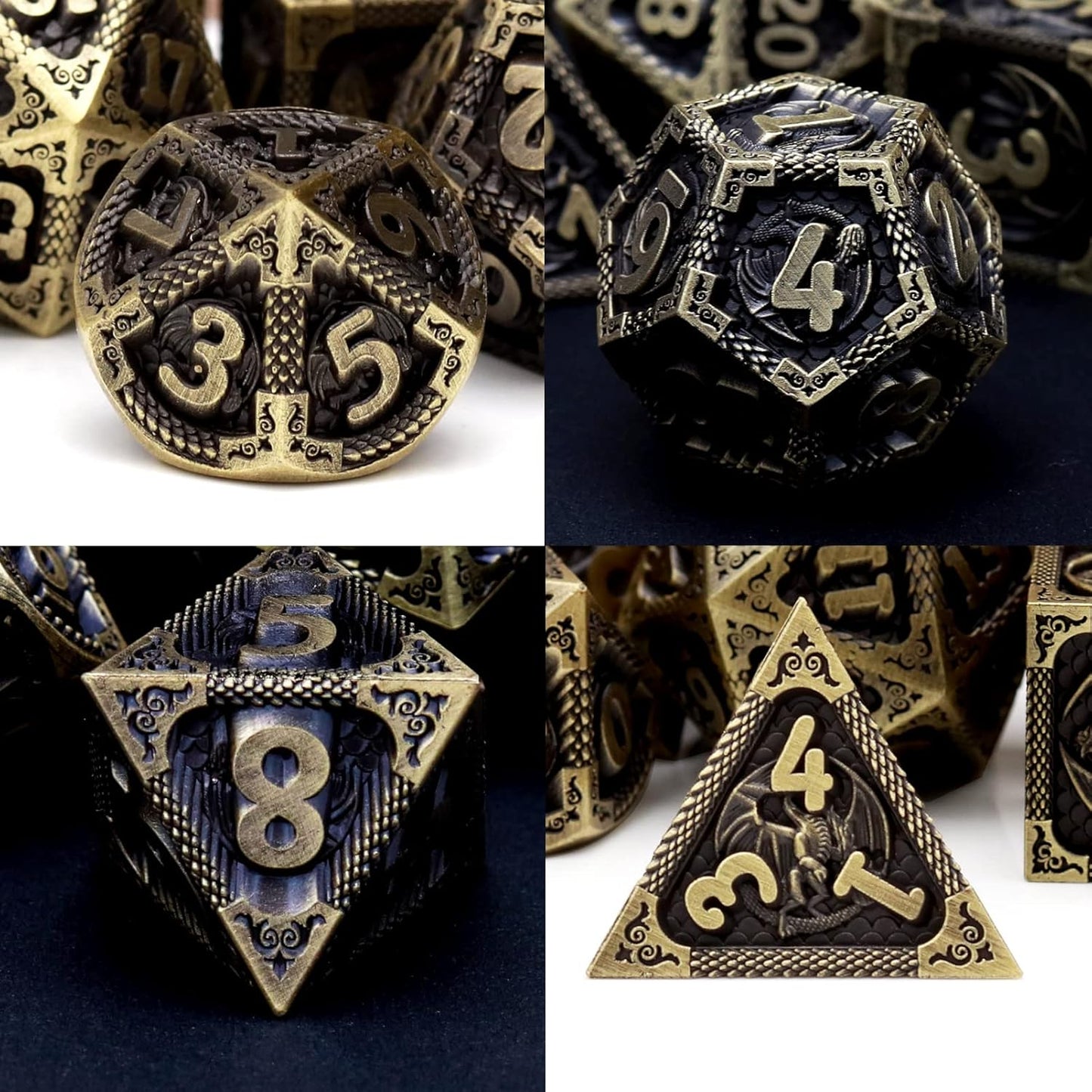 PJOY D&D Dice Set Dragon Metal DND Dice Set Antique Bronze with Case for RPG Role Playing Games Compatible with Dungeons and Dragons Gift TTRPG