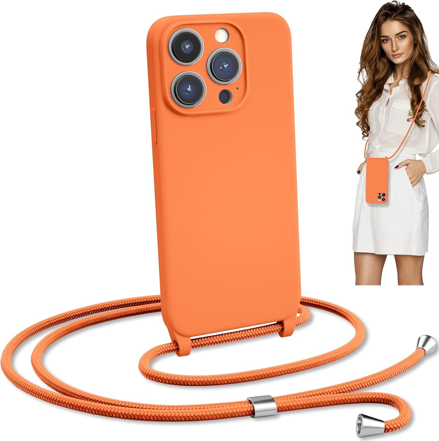 Blaspins Crossbody Strap Phone Case for iPhone 13 Pro Max, Adjustable Rope, Belt Neck Lanyard, String Detach Lanyard, Drop Proof Sturdy, Wrist Hand Free Protective Cover 6.7 inch 13 Pro Max - Orange