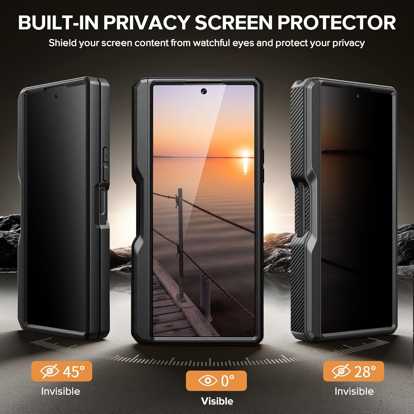 TONGATE for Samsung Galaxy Z Fold 6 Case with Privacy Screen Protector, [Compatible with MagSafe][Anti Spy] Shockproof Z6 Phone Case, Built-in Kickstand & Belt Clip & S Pen Holder for Z Fold 6, Black