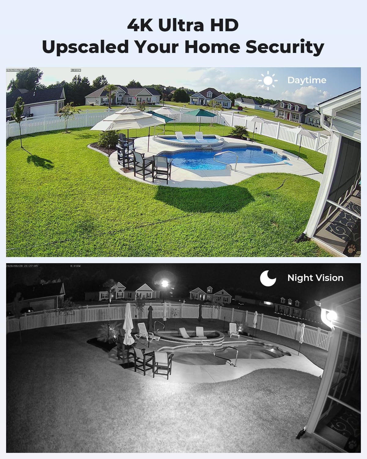 H.VIEW 8CH 4K CCTV Camera Security System, 4TB HDD, 8pcs 8MP Security Camera Outdoor, Trigger Color Night Vision, Two-Way Audio, Human Body Detection, Cameras System for Home Security