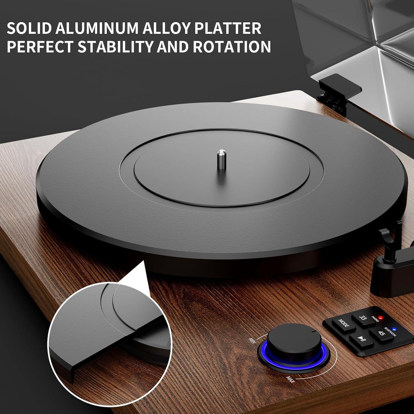 Bluetooth Turntable HiFi System with 36 Watt Bookshelf Speakers, Patend Designed Vinyl Record Player with Magnetic Cartridge, Bluetooth Playback and Auto Off