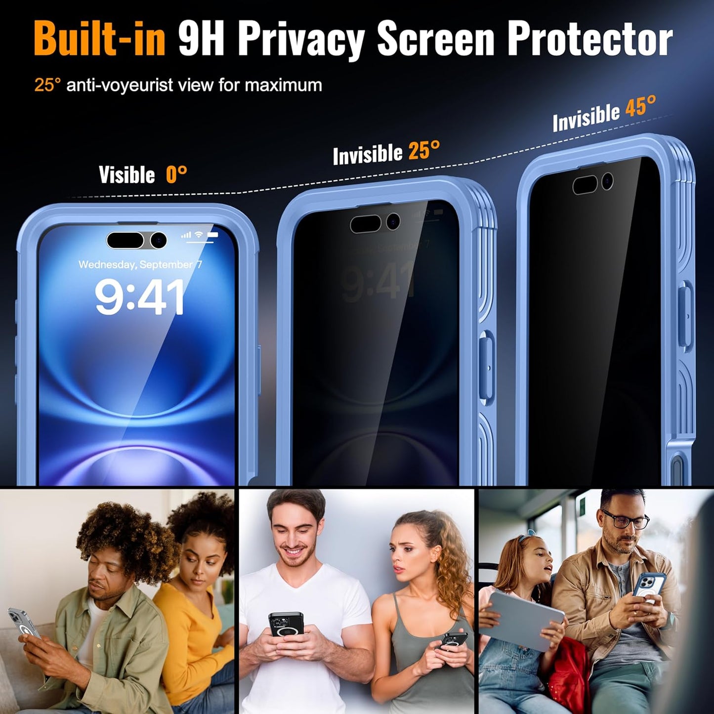 Magnetic & Stand for iPhone 16 Plus Case Built-in Privacy Screen Protector[360° Full Body Protection][Fit for Magsafe][Lens Protector] Heavy Duty Shockproof Phone Case for iPhone 16 Plus Blue