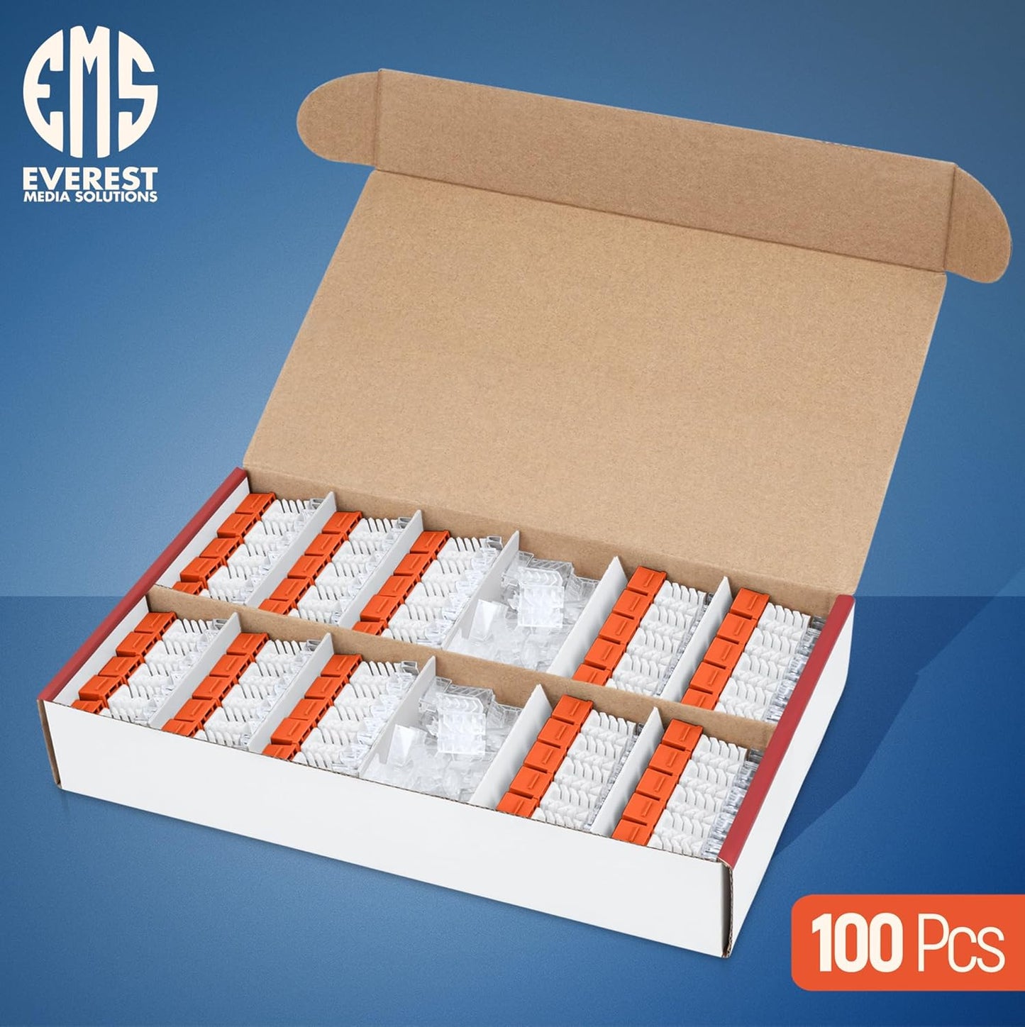 Everest 45° Angled RJ45 Cat6 Keystone Jacks 100-Pack in Orange - Slim Profile Female RJ45 Connectors - Cat 6 Keystone Jack - Compatible with 45° Angled Speed Termination Tool - 45Term (B0BL3GS7ZY)