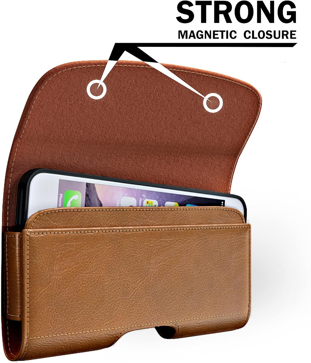 PiTau Holster for iPhone SE 8 7 6 6s, Cell Phone Belt Holder with Clip for Men, Fits Smartphone with Case On, Cellphone Cover with ID Card Pouch, Brown- Small