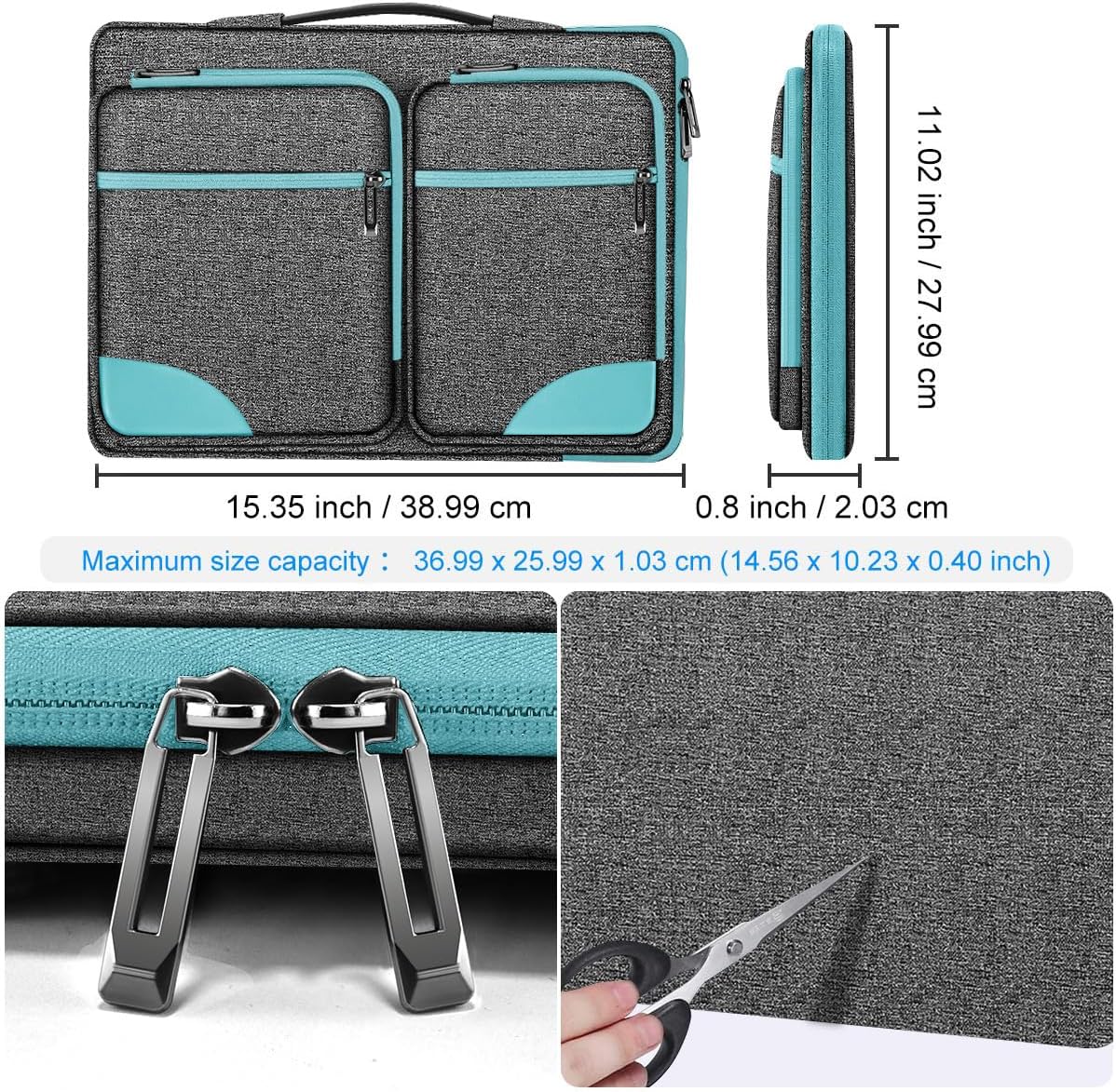 Hseok Laptop Case 15 15.6 16 inch Sleeve with Handle and Hidden Strap,Compatible with MacBook Pro 15.4 16, 360° Protective PC Briefcase with 4 Pockets for Laptop Accessory,Easy to Carrying,Sapphire