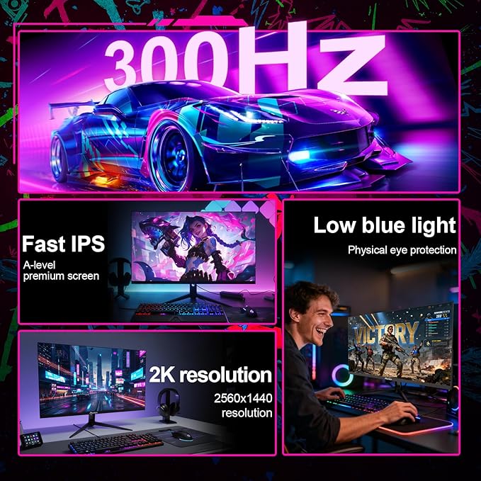 27-inch 300Hz Gaming Monitor, 2K QHD (2560x1440),1MS, Fast IPS Panel Computer Monitor, Support FreeSync,High Brightness 250 cd/㎡, 100% sRGB, HDMI,DP Ports (G27X Ultra)