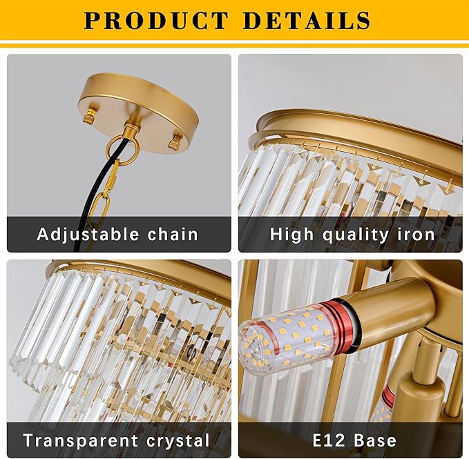 3-Pack Crystal Pendant Lights 11.8" Modern Crystal Chandelier 3-Light 2-Tier Luxury Gold Round Hanging Lighting Fixture for Dinning Room Bedroom Living Room Foyer Kitchen Island