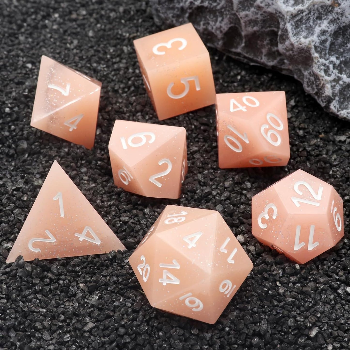 Haxtec Sharp Edge Dice Pink Resin DND Dice Set with Case Glitter Polyhedral D&D Dice for TTRPGs Compatible with Dungeons and Dragons DND Gift-Pink Silver Glitter