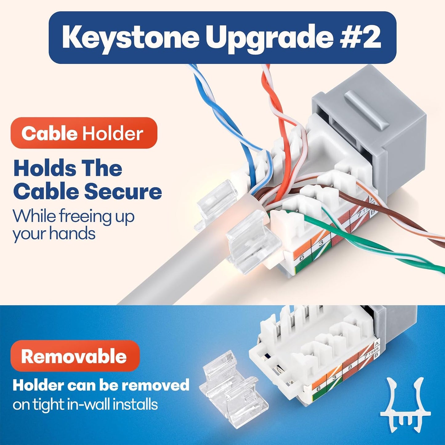 Everest 45° Angled RJ45 Cat6A Keystone Jacks 50-Pack in Gray - Slim Profile Female RJ45 Connectors - Cat 6A Keystone Jack - Compatible with 45° Angled Speed Termination Tool - 45Term (B0BL3GS7ZY)