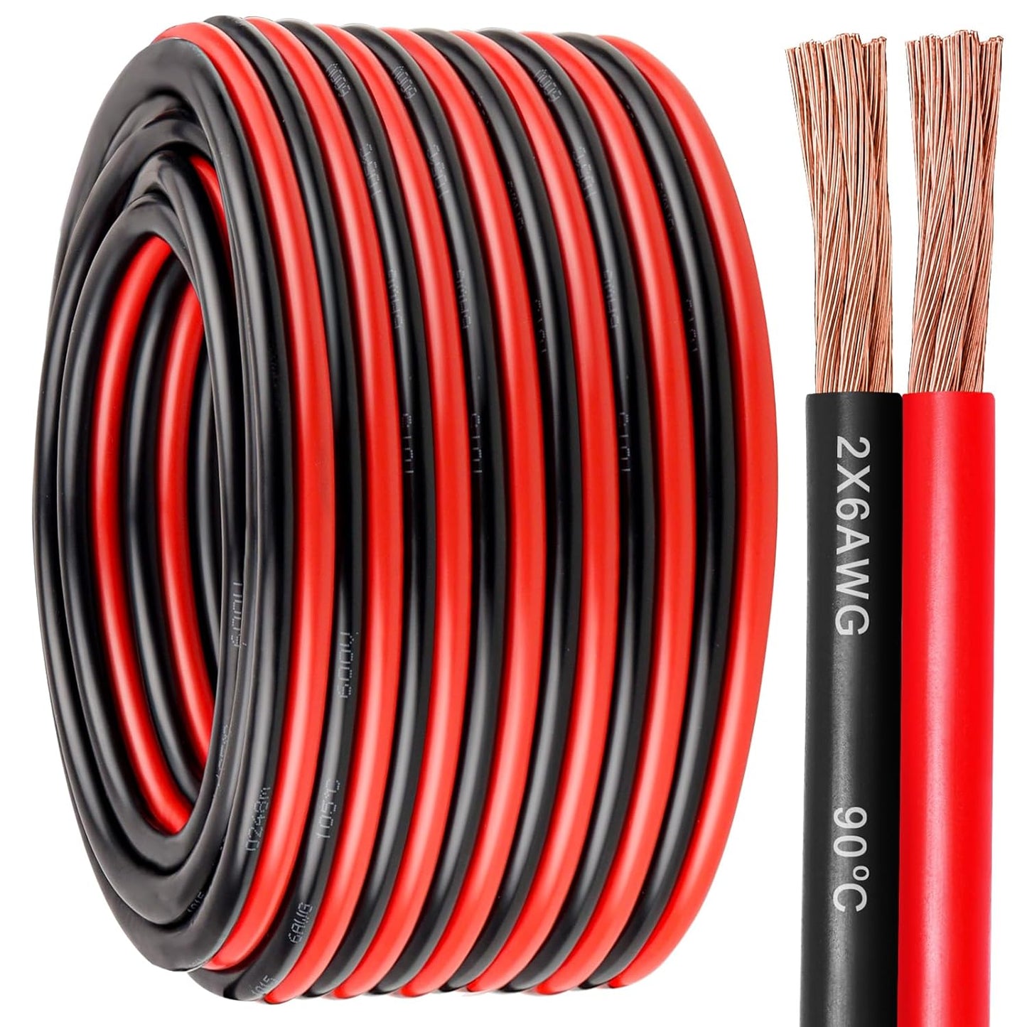 6 Gauge Wire 2 Conductors Copper Wire, 6 AWG Battery Cable Oxygen Free Copper Wire for Solar Panel, Automotive, Trailer, RV and Speaker (6 Gauge 100FT)