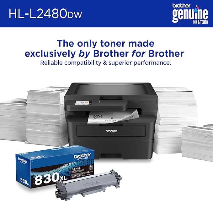 Brother HL-L2480DW Wireless Compact Monochrome Multi-Function Laser Printer with Copy and Scan, Duplex, Mobile, Black & White | Includes Refresh Subscription Trial(1), Works with Alexa