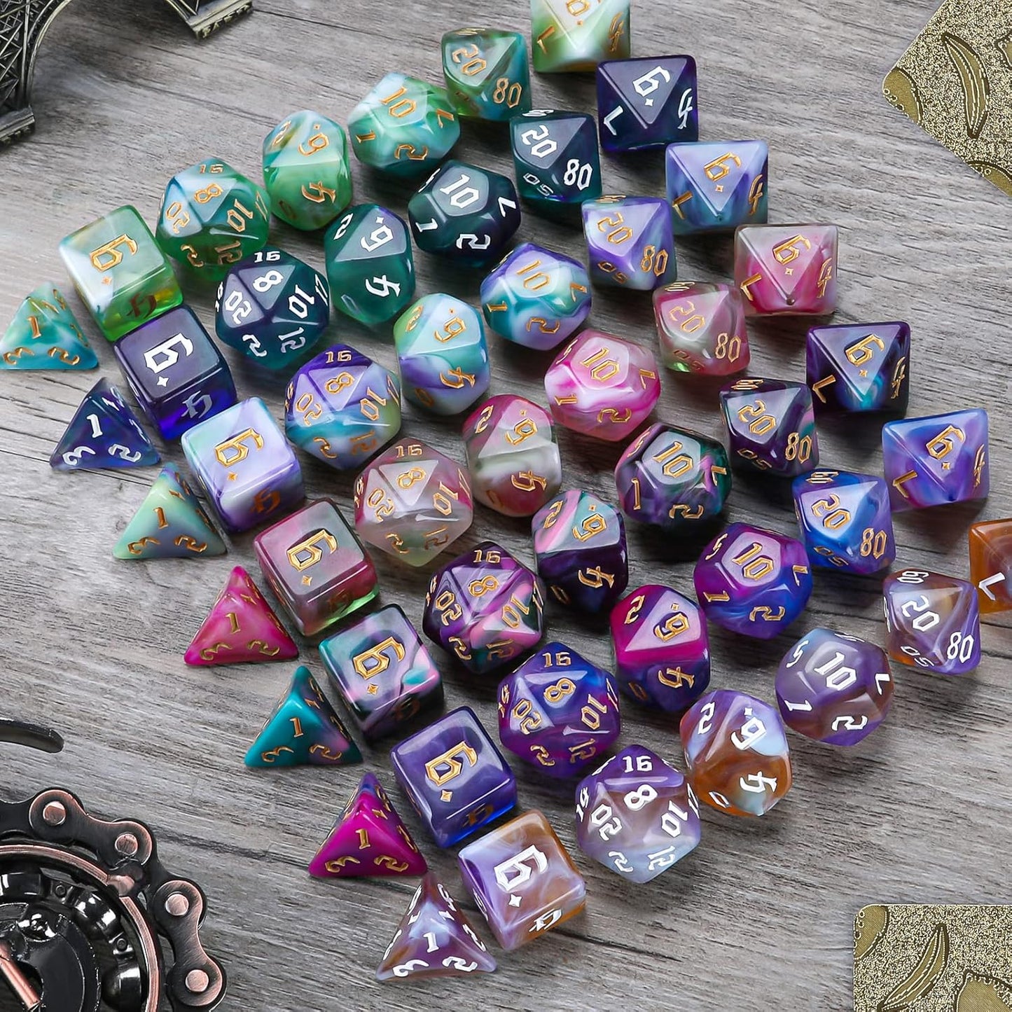 DND Dice Set, Surhugvy 7 X 7 (49 Pieces) Polyhedral Dice Set for Dungeons and Dragons DND RPG MTG Table Games Gift with 7 Pack Black Bags