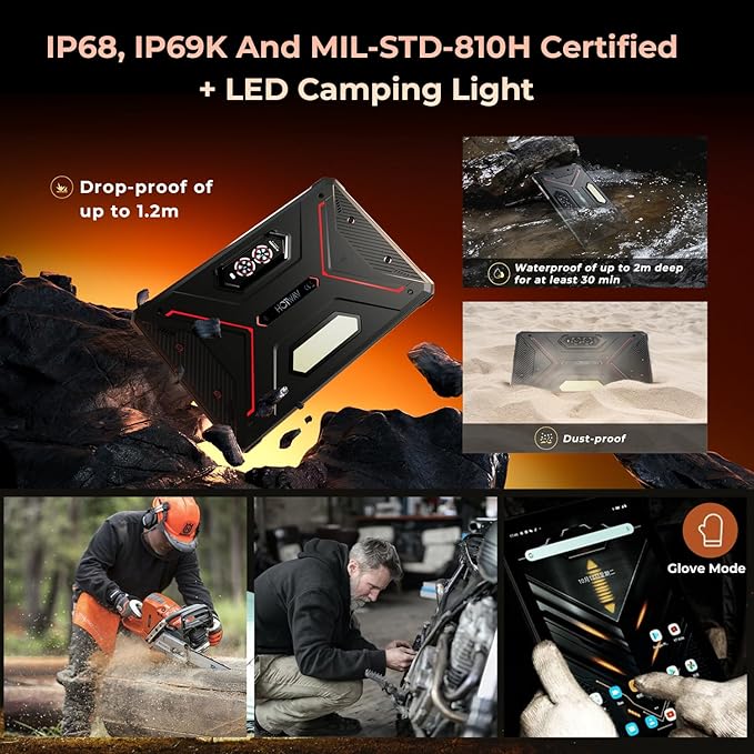 HOTWAV R9 Pro Rugged Tablet 2K 11 inch Android 14 Tablets - 20080mAh Waterproof Tablet 20GB+256GB/2TB TF Work Tablets, 64MP+16MP Camera Octa-Core IP68IP69K,4G Dual SIM/5G WiFi/Face ID/GPS/OTG
