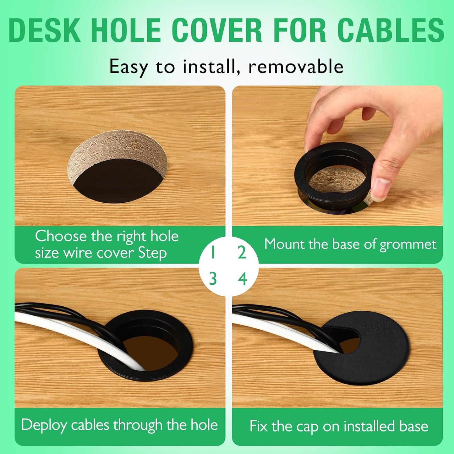 2 Pcs Desk Grommet 1-3/8" / 35 mm, Desk Cord Hole Cover, Cable Grommet ABS Plastic, Desk Hole Grommet for Home & Office Pc, Detachable Cable Cord Organizer-Light Grey
