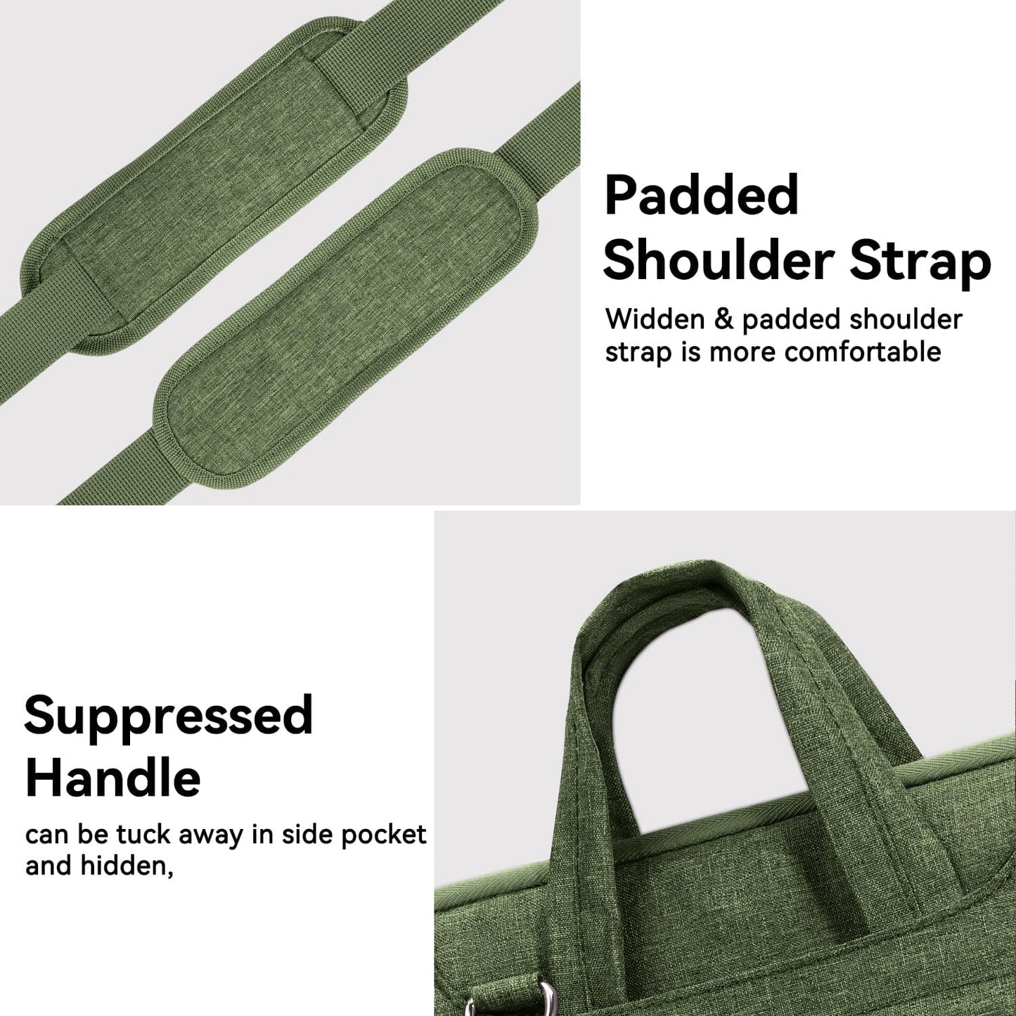 Voova Laptop Bag 15.6 Inch, Waterproof Computer Sleeve Carrying Case with Shoulder Straps & Handle Compatible with Macbook Air 15 M2/M3/M4, MacBook Pro 15/16, 15-16 Inch Hp Dell Lenovo, Army Green