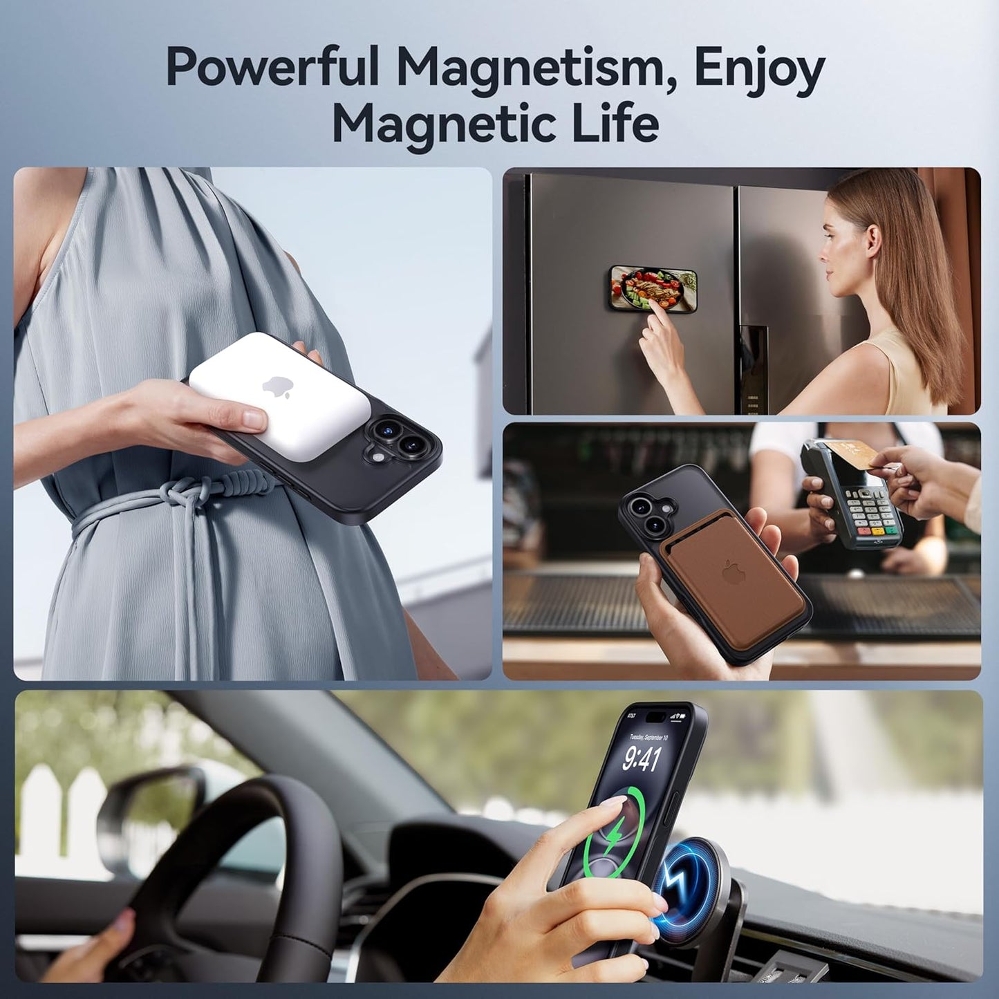 CASEKOO Designed for iPhone 16 Case with Magnetic Invisible Stand [Military Drop Protection] [Compatible with MagSafe] Shockproof Slim Translucent Matte Case 6.1 Inch, Black