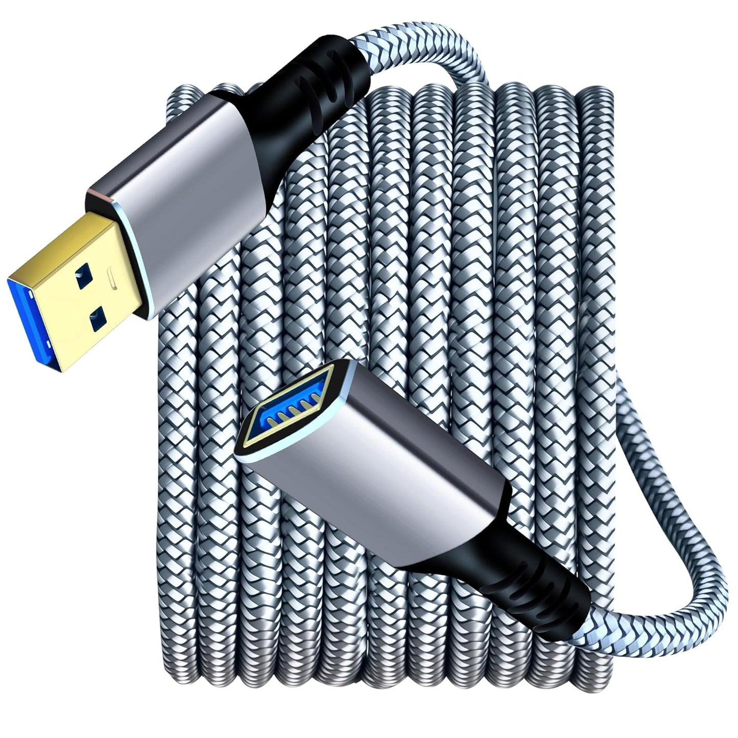 Tan QY USB 3.0 Extension Cable 5Ft, USB 3.0 High Speed Extender Cord Type A Male to A Female for PlayStation, Xbox, USB Flash Drive, Hard Drive, Card Reader,Scanner,Printer,Keyboard (Silver, 5Ft)