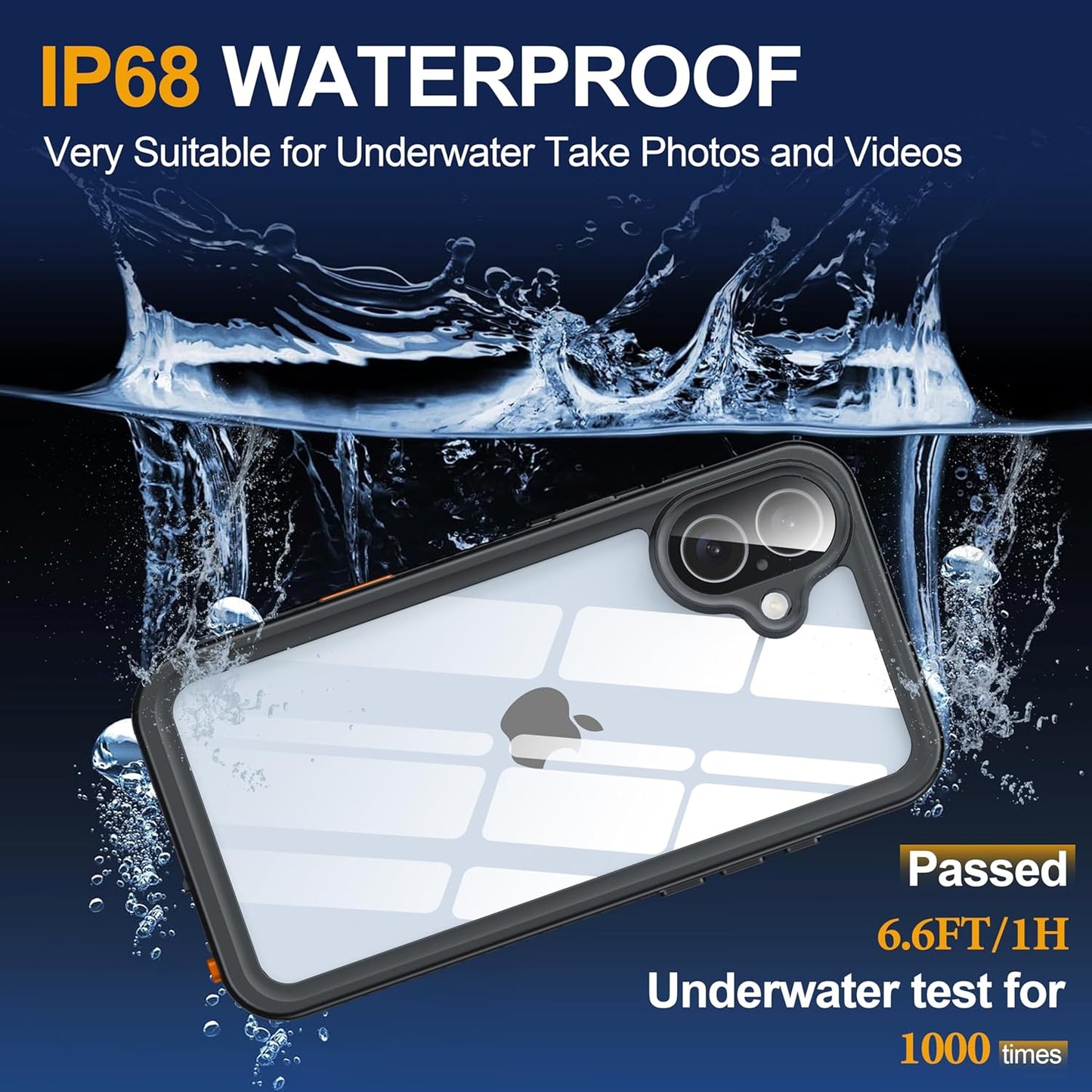 for iPhone 16 Plus Case Waterproof, Built-in Privacy Screen & HD Screen Double Front Frame [IP68 Underwater] Shockproof Dustproof Full Body Protection iPhone 16 Plus Phone Case Black