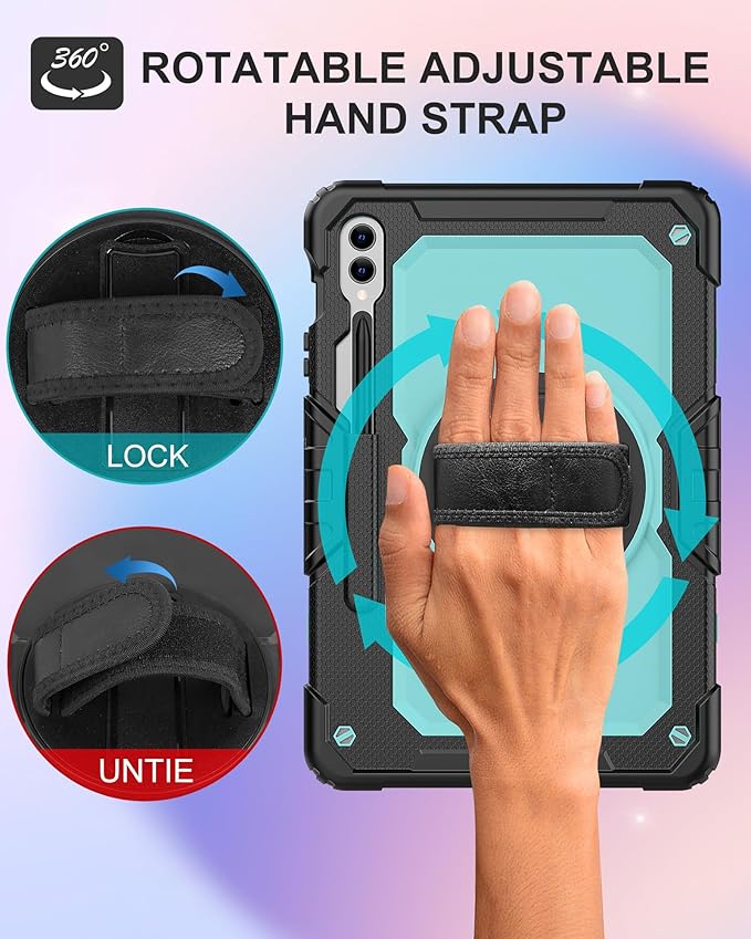 Case for Samsung Galaxy Tab S10 Plus/ S9 FE Plus/ S9 Plus 5G Tablet 12.4'', Shockproof Protective Cover with [Tempered Glass Screen Protector], Stand, Shoulder Strap & S Pen Holder (SkyBlue)