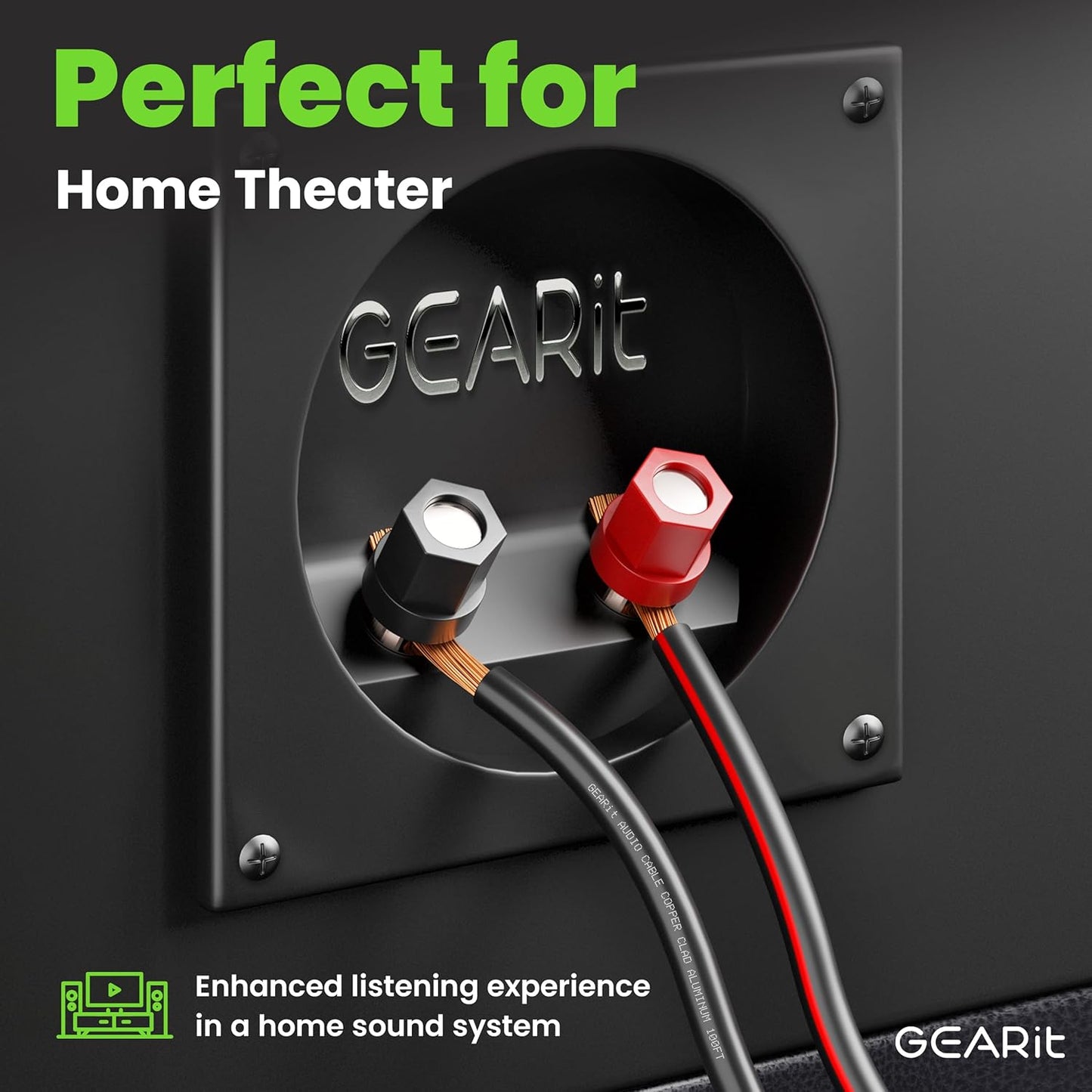 GEARit Speaker Wire 14 Gauge, Speaker Cable 100ft for Car Audio, Home Theater, CCA(Black)