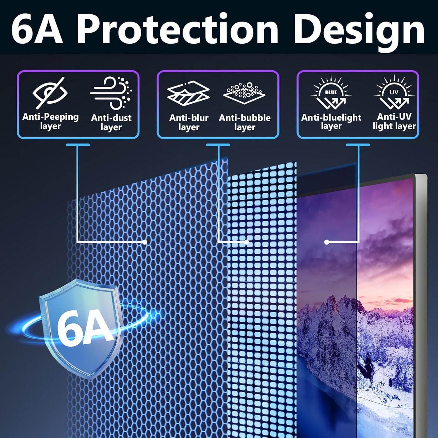Magnetic Computer Privacy Screen Filter 24 Inch for Frameless Monitor Thin Bezel 16:9 Widescreen, Hanging Removable Anti Blue Light Privacy Shield Protector Eye Protection