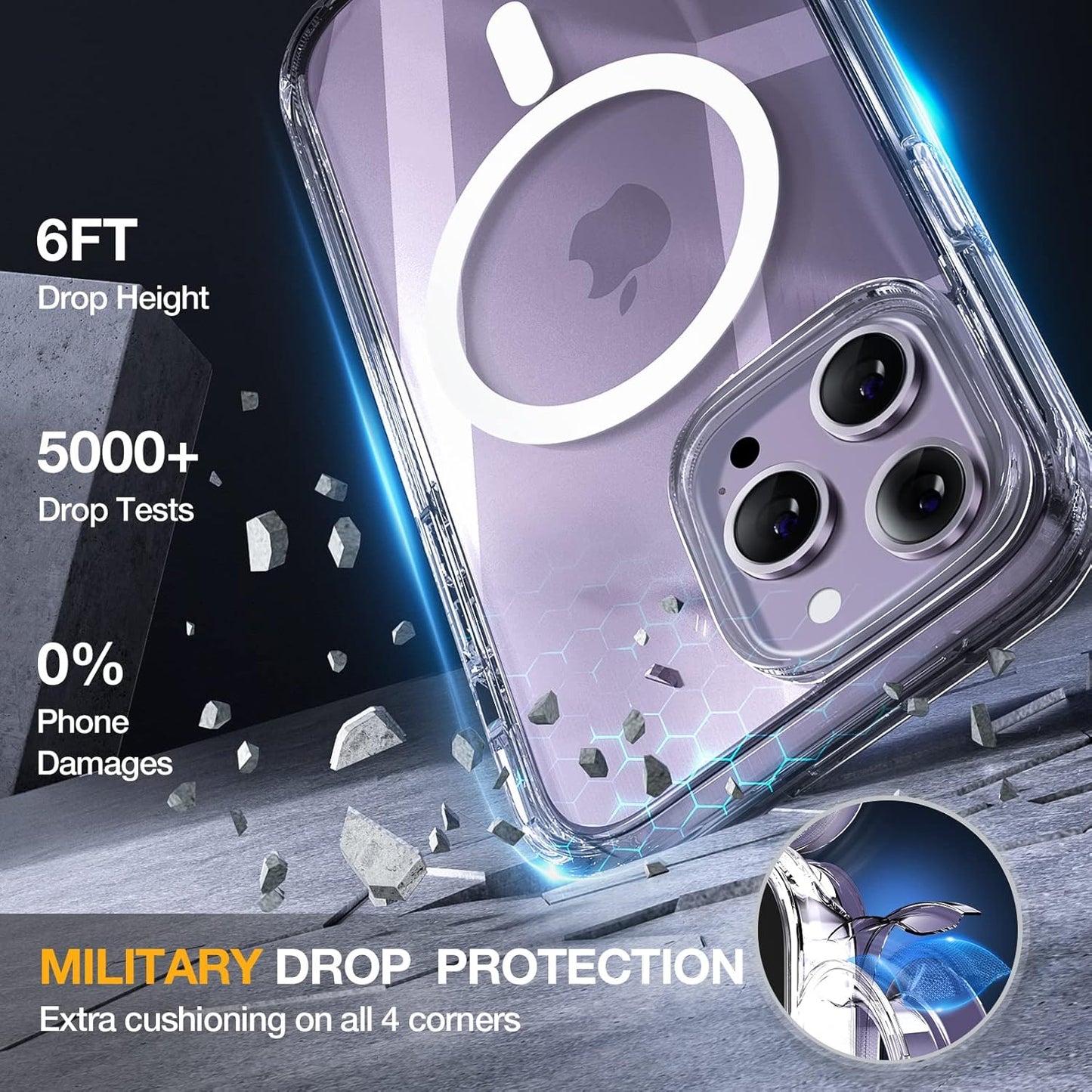 Miracase Magnetic for iPhone 14 Pro Max Case 6.7 inch, (Compatible with MagSafe) Upgrade Full-Body Clear Phone Bumper Case with Built-in 9H Tempered Glass Screen Protector, Magnetic Clear