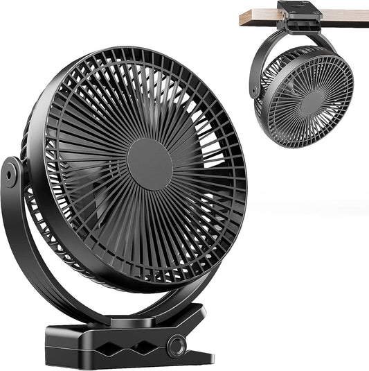 ATEngeus USB Desk Fan, Rechargeable Portable Fan, 8-Inch Clip on Fan, 10000mAh Stroller Fan, 4 Speeds Strong Airflow, 720° Rotation, with Sturdy Clamp, Suitable for home, office and stroller