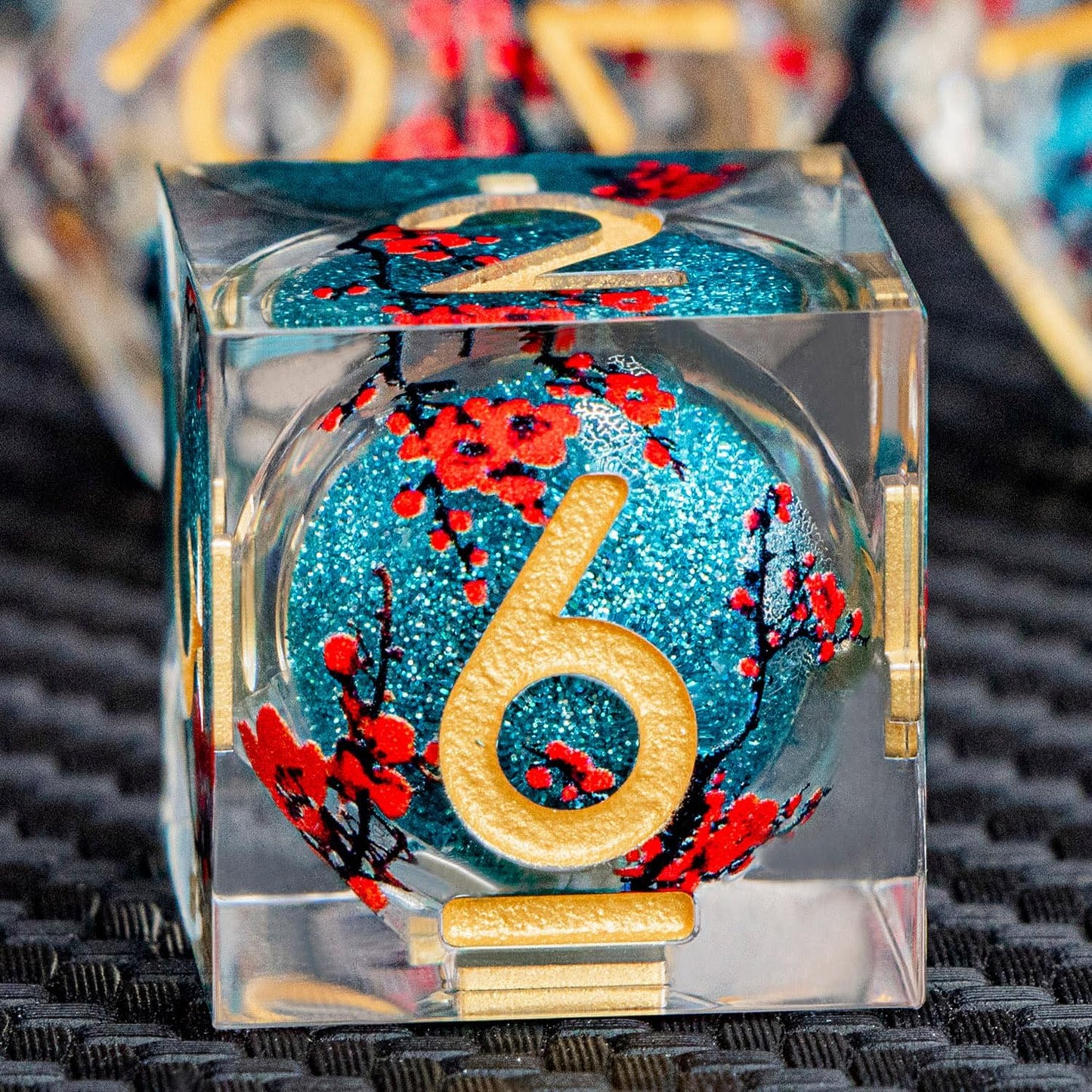 ARUOHHA DND Resin Dice Plum Blossom Liquid Core Dice Golden Blue Sharp Edged Polyhedral Dragons Dice Set with Gift Box, Dungeons D and D Dice Role Playing Game D20 D12 D10 D8 D6 D4