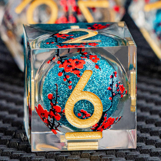 ARUOHHA DND Resin Dice Plum Blossom Liquid Core Dice Golden Blue Sharp Edged Polyhedral Dragons Dice Set with Gift Box, Dungeons D and D Dice Role Playing Game D20 D12 D10 D8 D6 D4