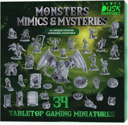 Underdusk: Monsters, Mimics, & Mysteries - 34 Unpainted Miniatures for D&D & Tabletop Gaming | Frightful Creatures and Disguised & Monstrous Mimics with Stat Blocks