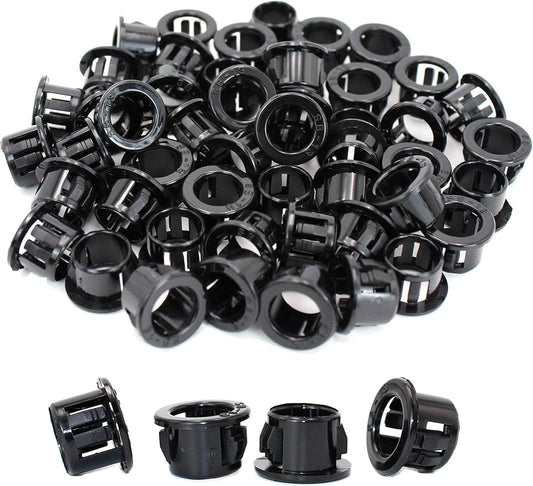 1/2"(13mm) Black Snap-in Knockout Insulating Bushing Grommets, Plastic Cable Hole Grommets for Wiring, Round Nylon Snap in Locking Electrical Wire Cord Hose & Tubing Bushings Grommets, 50pcs