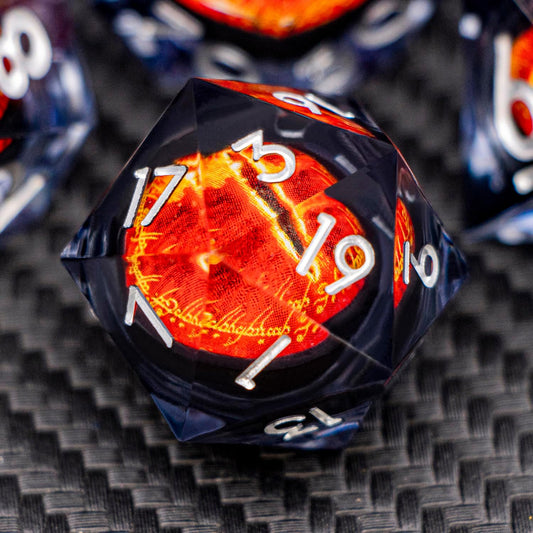 ARUOHHA DND Resin Dice Gazes Eye Dice Liquid Core Flaming RPG Sharp Edged Dice Set with Gift Box, Polyhedral D and D Dice Set Compatible with Dungeons Dragons Role Playing Game D20 D12 D10 D8 D6