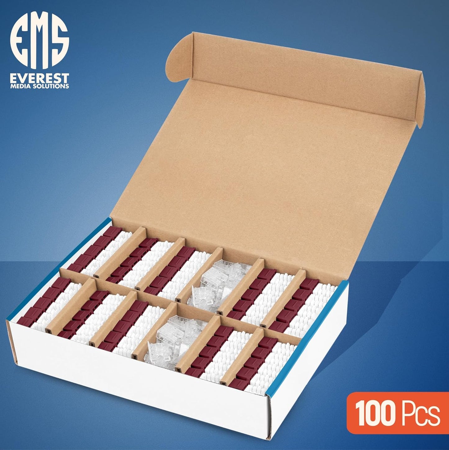 Everest 90° Angled RJ45 Cat6 Keystone Jacks 100-Pack in Red - Slim Profile Female RJ45 Connectors - Cat 6 Keystone Jack - Compatible with 90° Angled Speed Termination Tool - easyJACK (B094WB91H3)
