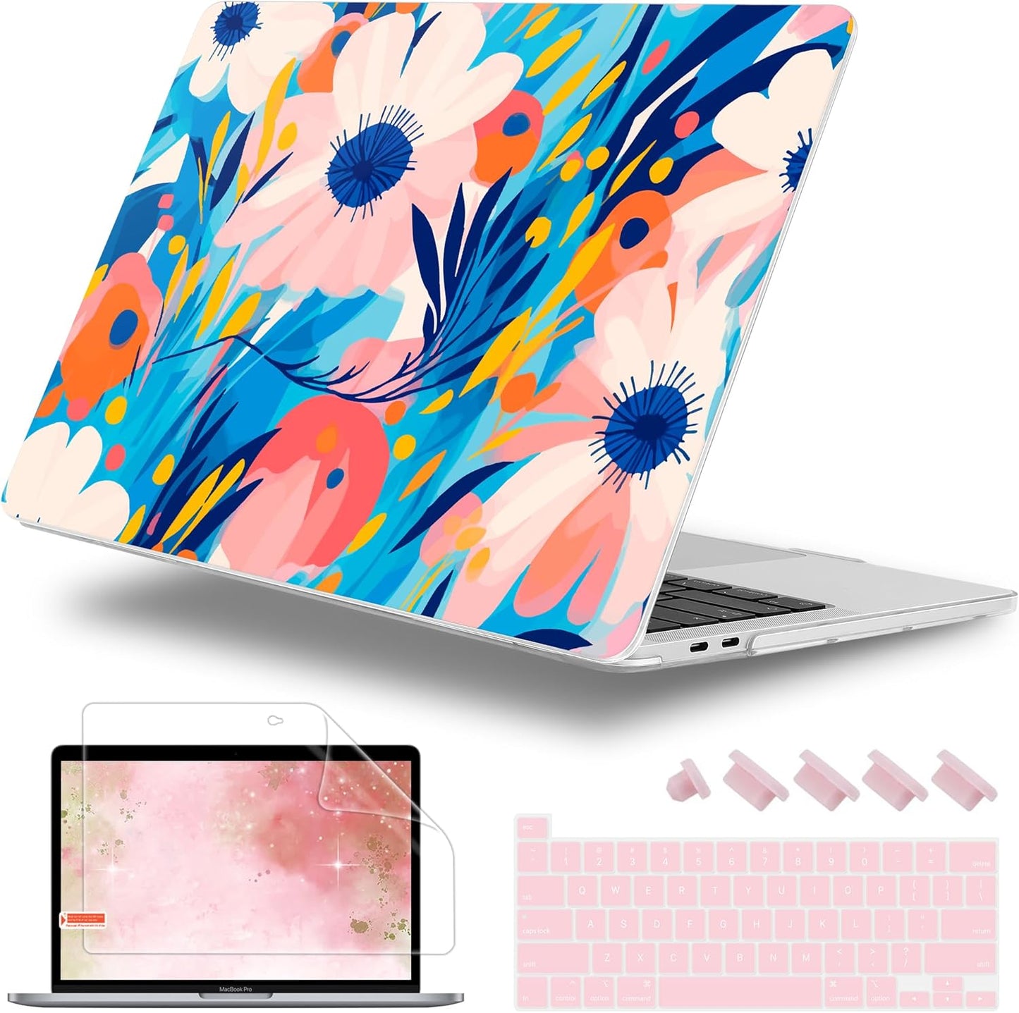 Case for MacBook Pro 13 inch with/Without Touch Bar (2016-2022, M2 A2338 M1 A2289 A2251 A2159 A1989 A1706 A1708), Hard Shell + Keyboard Cover + Dust Plug, Ornament