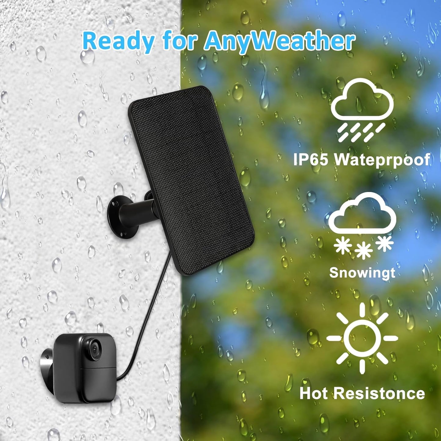 6W Solar Panel Charger for Blink Outdoor 4 (4th Gen), Solar Panel with 13.1ft Waterproof Charging Cable, Waterproof Rubber Plug, 360°Adjustable Mount and Micro USB and Type-C Port (for Blink 4-3PC)