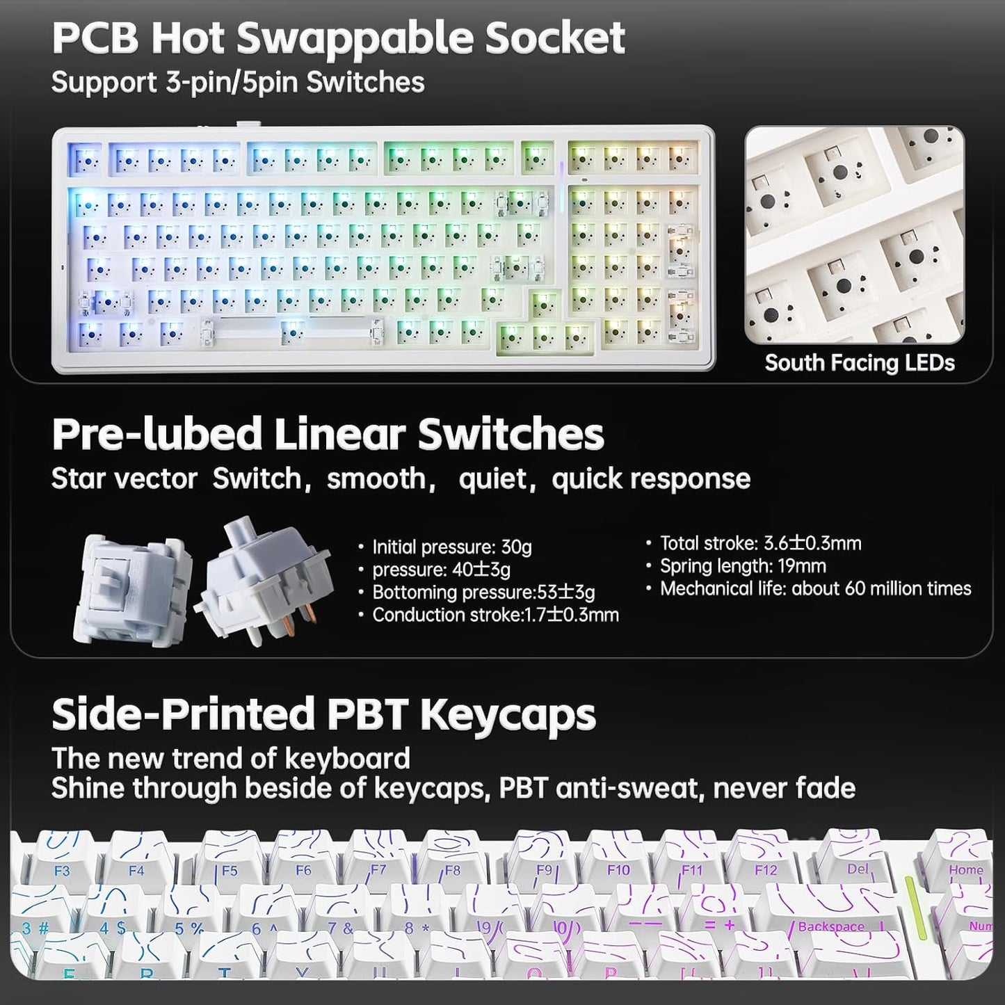 x AULA F99 Keyboard Gaming, Wireless Mechanical Keyboards, Hot Swappable Custom Creamy White Keyboard, RGB Backlit PC Gaming Keyboards,BT5.0/2.4GHz/USB-C,Topographic Side-printed Keycaps,LEOBOG Switch