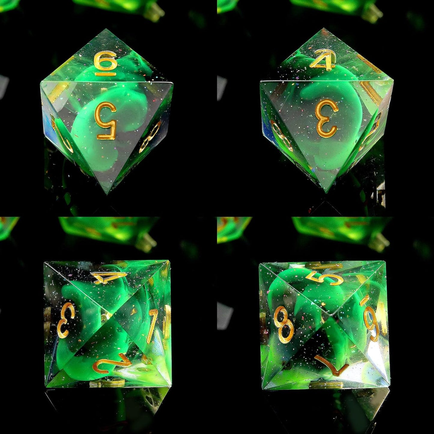 Haxtec Glitter DND Dice Set Sharp Edge Dice with Dice Case Handmade Green Resin D&D Dice Set for TTRPGs Compatible with Dungeons and Dragons Gifts