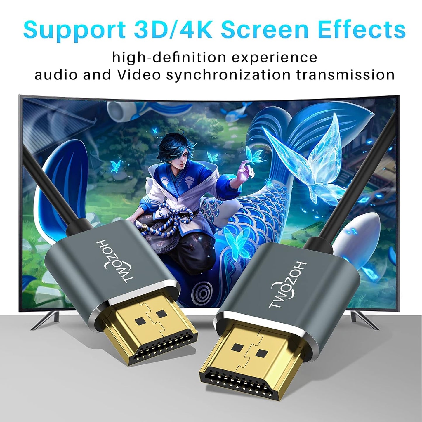 Twozoh Slim 4K HDMI Cable 1FT 5 Pack, Ultra Thin & Flexible Skinny HDMI to HDMI 2.0 Cord Support 4K/60HZ 18gbps Laptop, Monitor, PS5, PS4, Xbox One, Fire TV