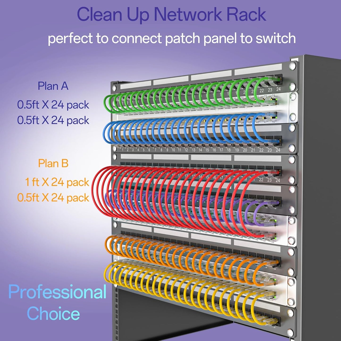 Cat6a Patch Cables 0.5ft (24 Pack) Slim, Cat6 Ethernet Patch Cable Pure Copper, Flexible Cat 6 Patch Cable 550MHZ 10G, Space-Saving Cat 6A Network Cables for Patch Panel, Black