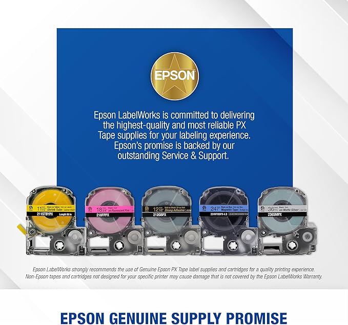 Epson LABELWORKS 224VTBYPX Genuine Tape Cartridge - Black on Yellow Flexible and Durable Vinyl Industrial Label Maker Tape - 1" (24MM) Wide, 22.9 ft