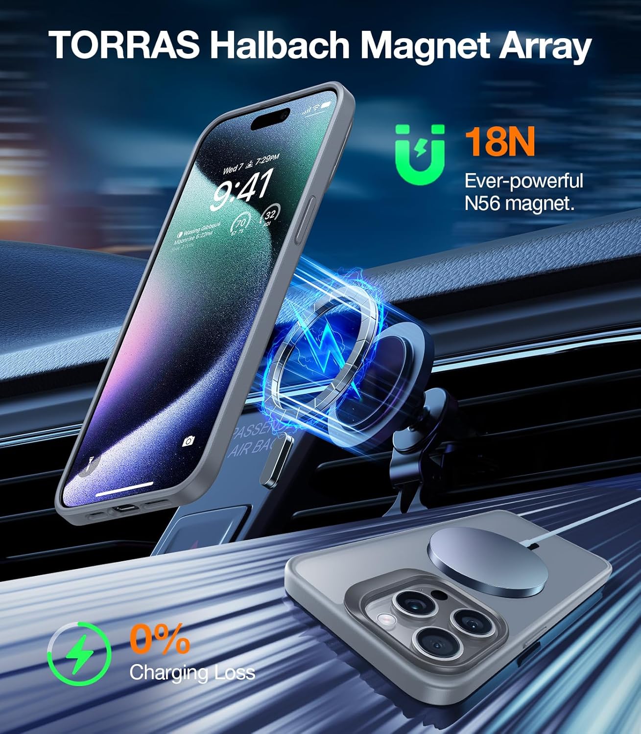 TORRAS Magnetic for iPhone 15 Pro Case, Compatible with MagSafe, Invisible Camera Kickstand, Military-Grade Shockproof Translucent Anti-Scratch Hard Back and Soft Edge Phone Case, Natural Titanium