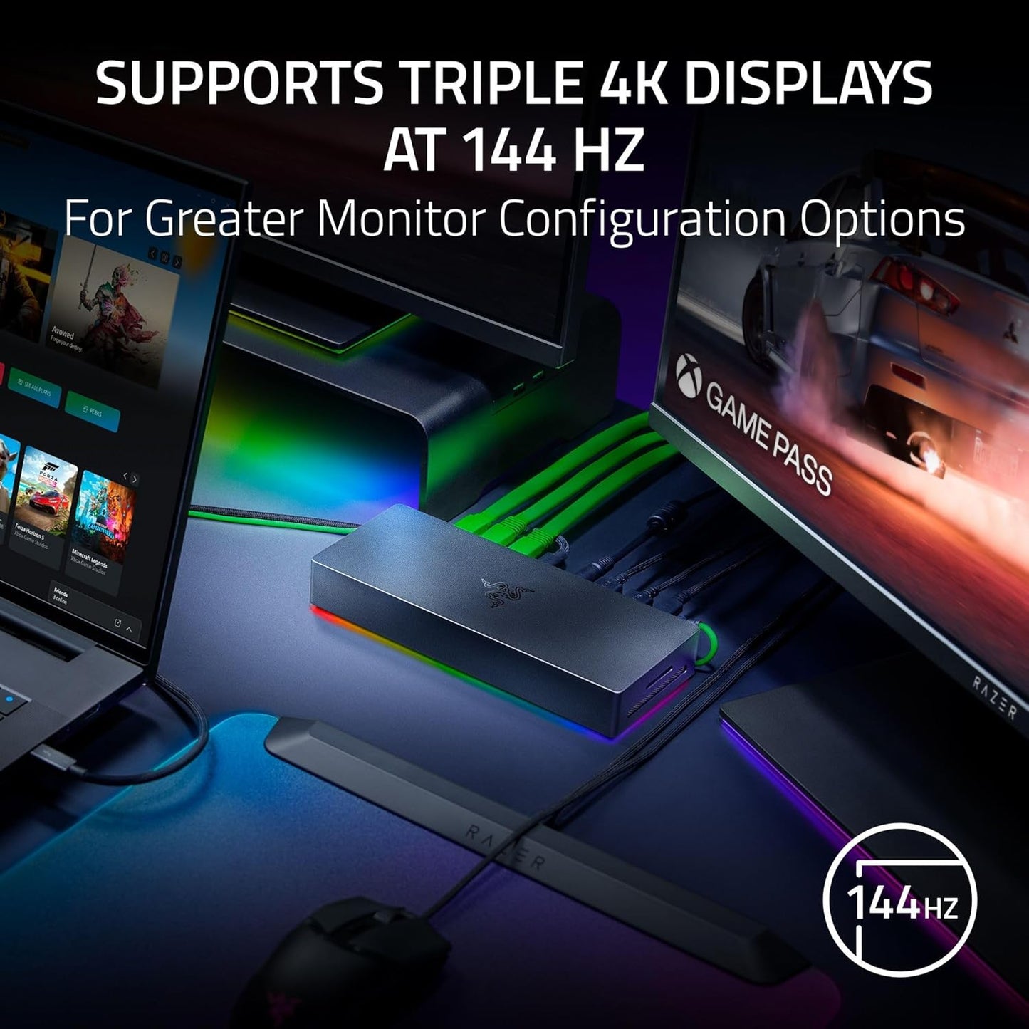 Razer Thunderbolt 5 Dock Chroma: 10 Ports w/M.2 Storage Slot - Triple 4K Displays at 144 Hz or Single 8K at 60 Hz - Thunderbolt Share Enabled - 140W Power Delivery - Connect 3 TB5 Devices - Black